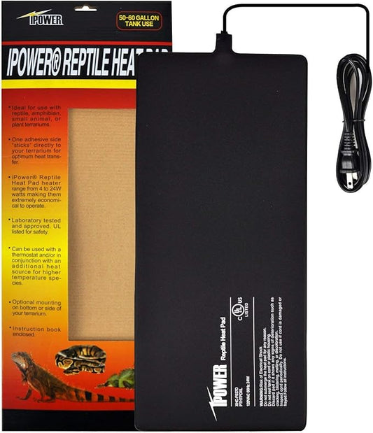 iPower Reptile Heat Pad 8X18 Inch 24W Under Tank Terrarium Warmer Heating Mat for Turtle, Lizard, Frog, Snake, Reptile, and Other Small Animals