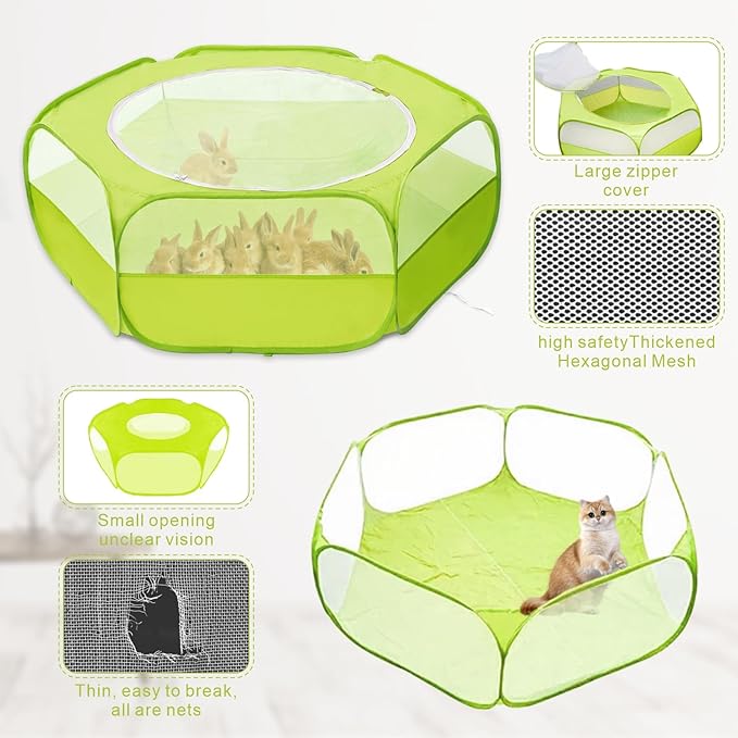 XIRGS Small Animal Playpen, Waterproof Small Pet Cage Tent Portable Outdoor Exercise Yard Fence with Top Cover Anti Escape Yard Fence for Kitten/Cat/Rabbits/Bunny/Hamster/Guinea Pig/Chinchillas