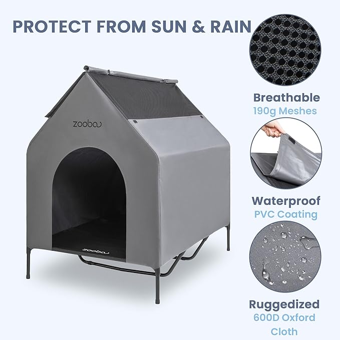 48" X-Large Dog House, Dog House for Large Dogs Indoor or Outside, Weatherproof 600D PVC Dog House Outdoor, Featuring Breathable 2x1 Textilene Elevated Dog Cooling Bed, Easy to Clean