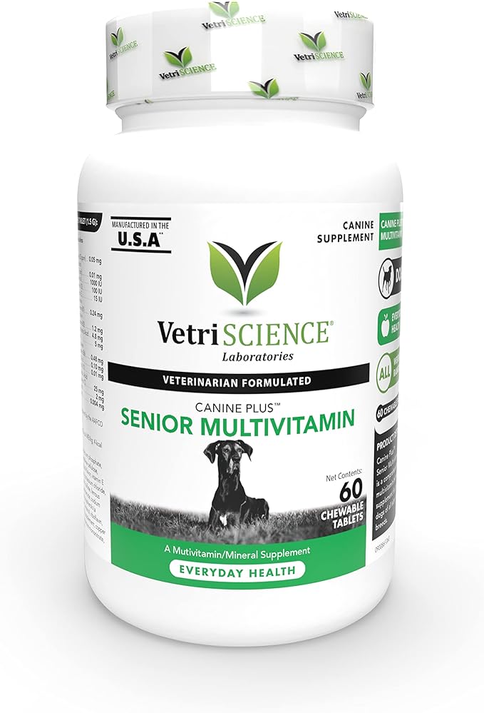 VetriScience Canine Plus Senior Multivitamin for Dogs, Chewable Tablet – Senior Dog Multivitamin with 25+ Key Nutrients, Vitamins and Minerals for Dogs, Homemade and Raw Diets