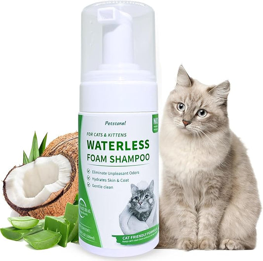 Waterless Cat Shampoo No Rinse Kitten Shampoo, Easy Cat Bath Cleaner - Hypoallergenic Cat Shampoo for Long and Short Hair