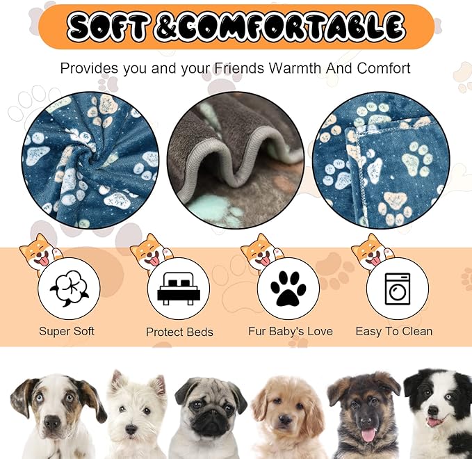 1 Pack 3 Blankets for Dogs, Dog Blankets for Large Dogs, Medium Dog Blanket Super Soft Fluffy Premium Fleece Pet Blanket Flannel Throw for Dog Puppy Cat Paw Blanket,Gray 2+ Blue 1,31x41 inch