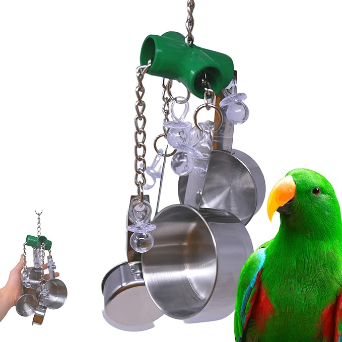 Bonka Bird Toys Clacker Colorful Durable Stainless Steel Pullable Parrot Macaw African Grey Cockatoo (Single Clacker, Green)