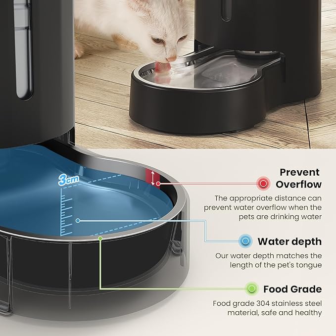 CZPET Automatic 7L Dog and Cat Water Dispenser with Stainless Steel Bowl Gravity Waterer,100% BPA-Free,Large Capacity and Drinking Area Noise-Free for Pets(7L Water Dispenser, Black)