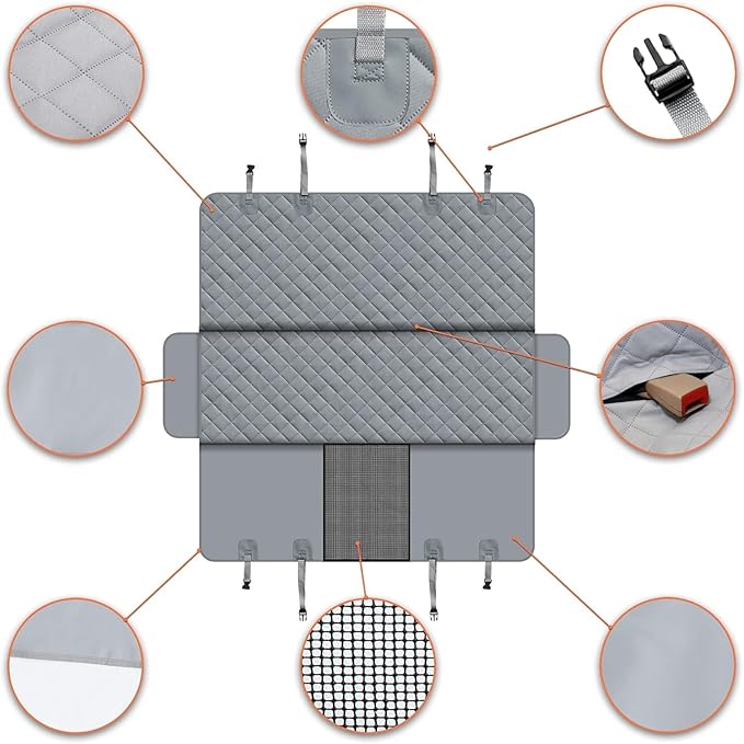 Dog Back Seat Cover Protector for Cars SUV and Trucks with Mesh Window, Scratchproof Nonslip and Waterproof Material(Grey)