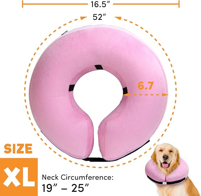 BENCMATE Protective Inflatable Collar for Dogs and Cats - Soft Pet Recovery Collar Does Not Block Vision E-Collar (XLarge, Pink)