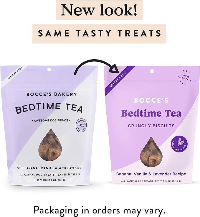 Bocce's Bakery Oven Baked Bedtime Tea Treats for Dogs, Wheat-Free Everyday Dog Treats, Made with Real Ingredients, Baked in The USA, All-Natural Biscuits, Banana, Vanilla, & Lavender, 5 oz