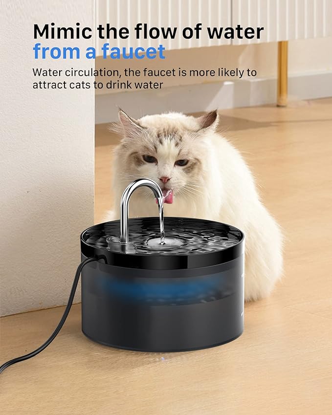 Cat Water Fountain: Dog Bowl Fountains - Automatic Pet Dispenser - Dogs Drinking Waterer Bowls Indoor - Auto Watering Dish Supplies - Easy Cleaning Animal Machine - Quiet 67oz/2L Kitty Drink Fountain