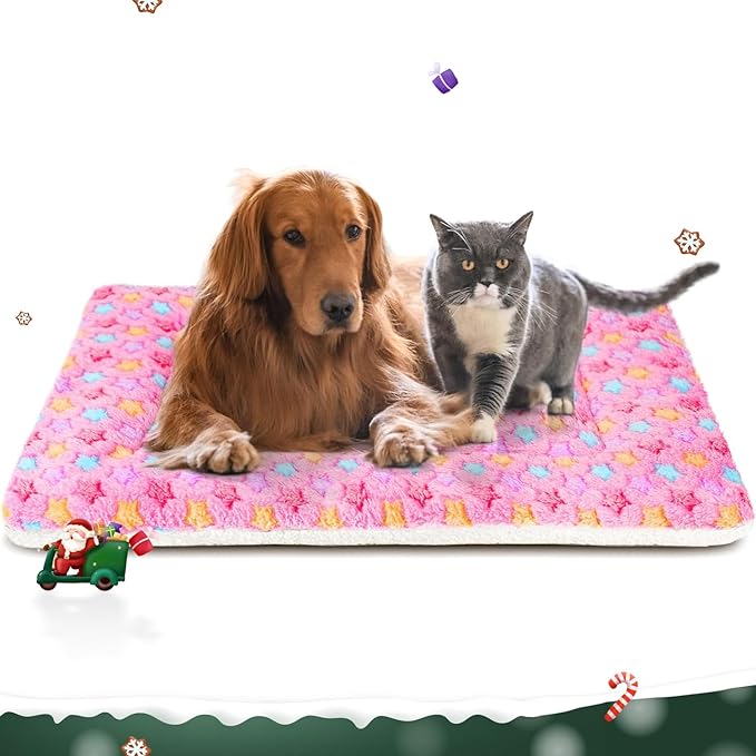 Mora Pets Dog Bed Crate Pad Ultra Soft Pet Bed with Cute Star Print Washable Crate Mat for Large Medium Small Dogs Reversible Fleece Dog Crate Kennel Mat Cat Bed Liner 41 x 29 inch Pink