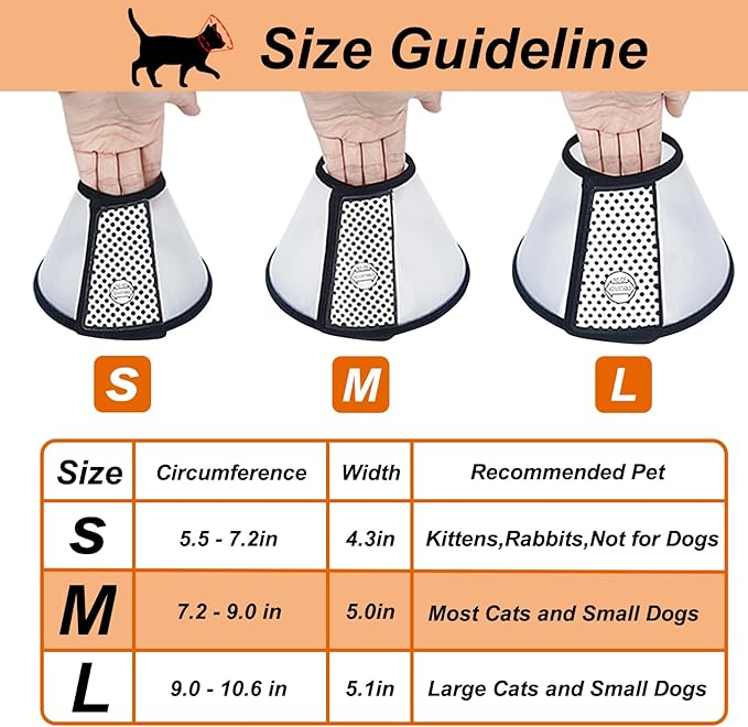 Vivifying Cat Cone, Adjustable Recovery Pet Cone, 8.1 Inches Lightweight Plastic Elizabethan Collar for Cats, Mini Dogs and Rabbits (Black)