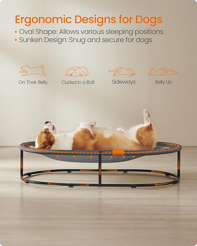 Feandrea Pet Bed, Elevated Dog Bed for Medium Dogs, Cat Bed for Multiple Cats, with Removable Washable Mesh, for Pets up to 70 lb, Oval, Gray UPCB004G01