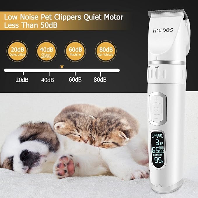 Dog Clippers Professional Heavy Duty Dog Grooming Clipper 3-Speed Low Noise High Power Rechargeable Cordless Pet Grooming Tools for Small & Large Dogs Cats Pets with Thick & Heavy Coats