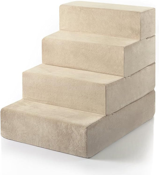 ZINUS Foam 22 Inch 4-Step Step Pet Stairs / Pet Ramp for Cats and Dogs, Large, Beige