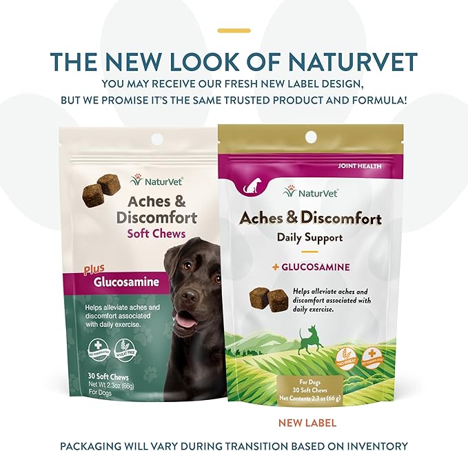 NaturVet Aches & Discomfort Dog Supplement Plus Glucosamine, Boswelia, White Willow Bark – Supports Canine Joint Health, Function – Helps Relieves Exercise Aches for Dogs – 30 Ct. Soft Chews