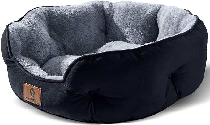 Medium Dog Bed for Medium Dogs, Large Cat Beds for Indoor Cats, Pet Bed for Puppy and Kitty, Extra Soft & Machine Washable with Anti-Slip & Water-Resistant Oxford Bottom, Black, 25 inches