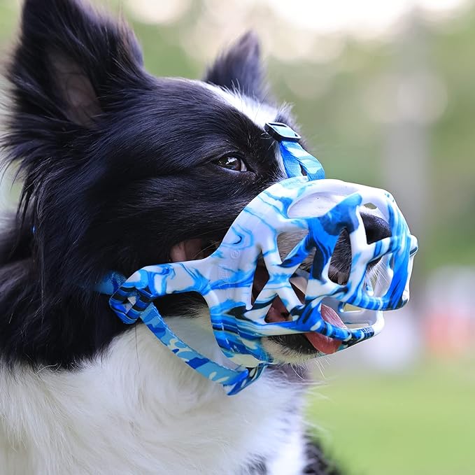 Dog Muzzle, Printed Basket Muzzle for Small Medium Large Dogs Dachshund, Beagle, German Shepherd, Breathable Pet Muzzles to Prevent Biting Chewing Scavenging, Allows Panting and Drinking