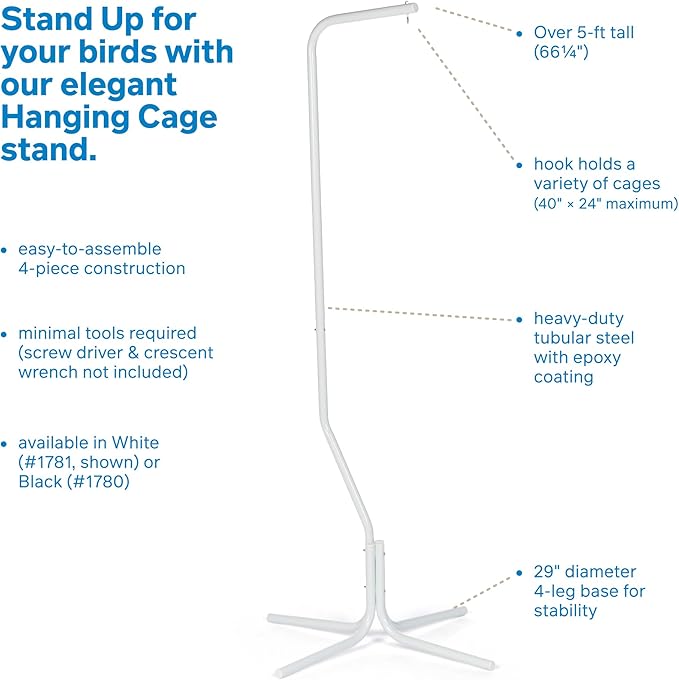 Prevue Pet Products Tubular Steel Hanging Bird Cage Stand 1781 White, 24-Inch by 24-Inch by 60-Inch