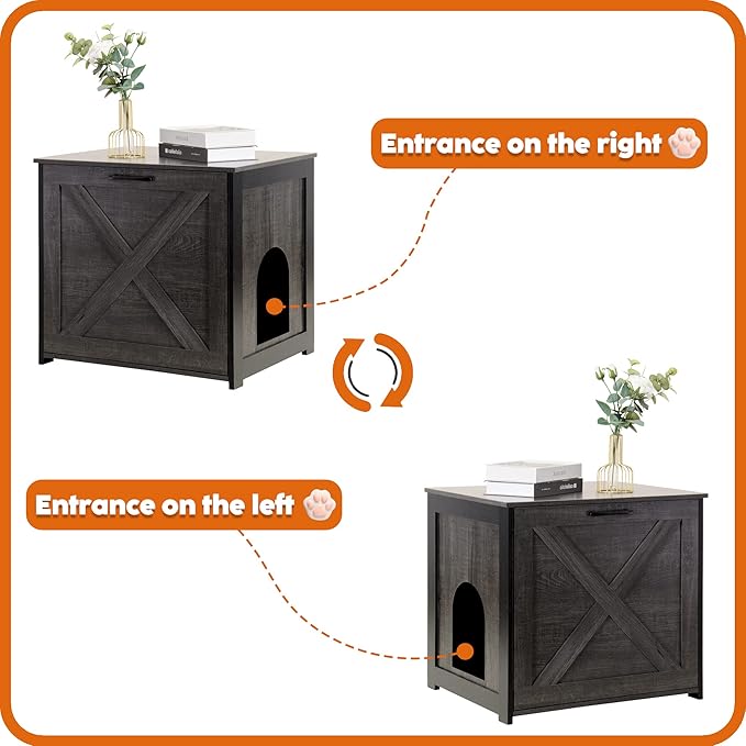 Dwanton Cat Litter Box Furniture Hidden, Cat Litter Box Enclosure, Reversible Entrance Can Be on Left or Right Side, Indoor Cat Box Cabinet, Wooden Cat Washroom, End Table, Nightstand, Dark Gray