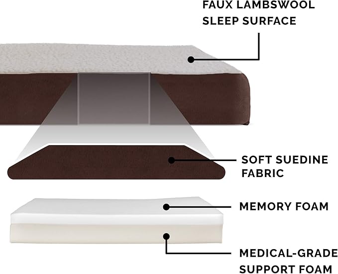 Furhaven Memory Foam Dog Bed for Large/Medium Dogs w/ Removable Washable Cover, For Dogs Up to 55 lbs - Sherpa & Suede Mattress - Espresso, Large