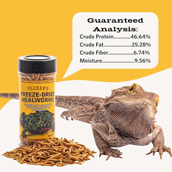 Fluker's Freeze Dried Insects, Nutrient, Packed Mealworms, Ideal for Lizards, Reptiles, Birds, Fish, Hedgehogs, 1.7 oz