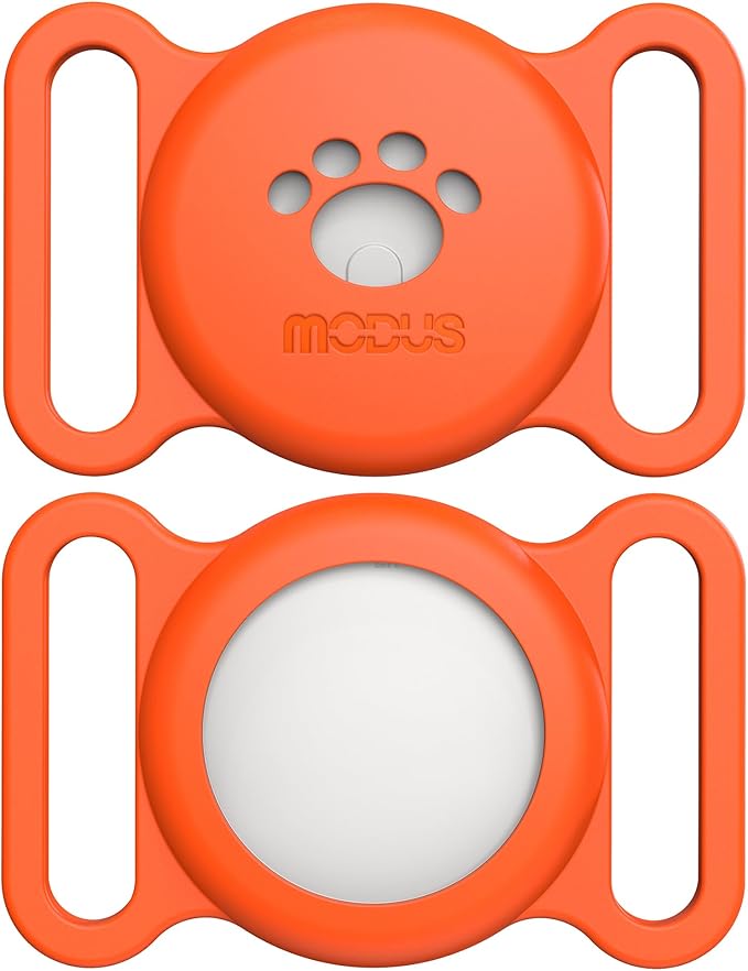 MODUS GPS Tracker Dog Collar Holder, Mini GPS Cat Dog Tracker Case, Real-Time Location Pet Tracking Smart Tracker (iOS Only), No Monthly Fee Cat Collar Holder(Locator included) (Orange)