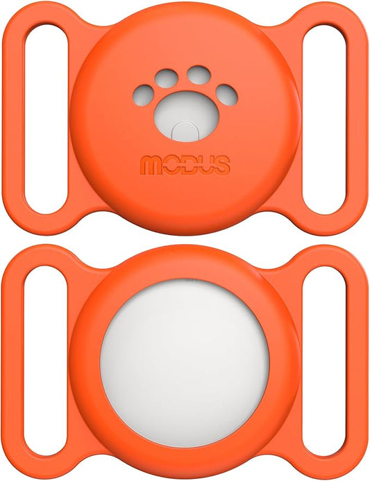 MODUS GPS Tracker Dog Collar Holder, Mini GPS Cat Dog Tracker Case, Real-Time Location Pet Tracking Smart Tracker (iOS Only), No Monthly Fee Cat Collar Holder(Locator included) (Orange)