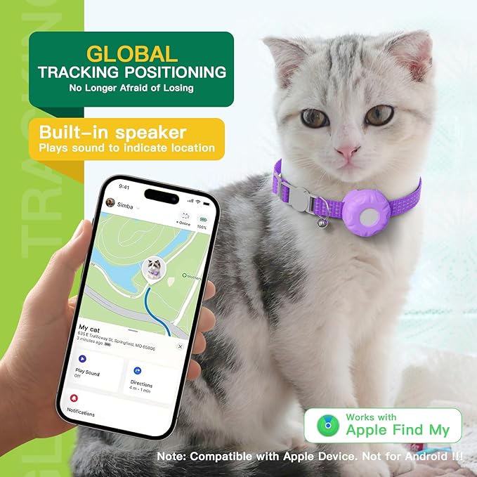 Cat Tracker,Pet Tracker for Cats (Only iOS),Waterproof Tracker Cat Collars with Safety Elastic Buckle,Works with Any Collar,No Monthly Fee,Compatible with Apple Find My App