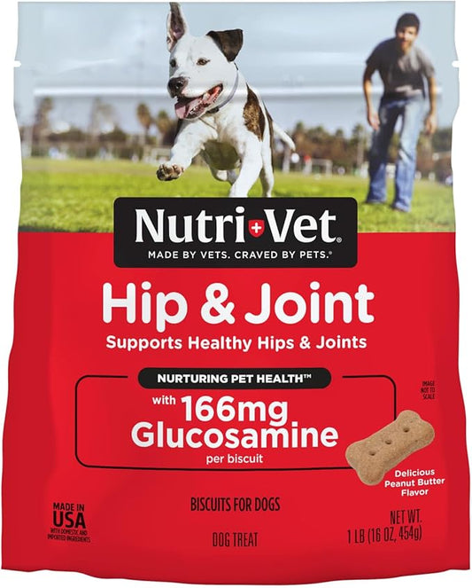 Nutri-Vet Hip & Joint Biscuits for Dogs - Tasty Dog Glucosamine Treat & Dog Joint Supplement - Small Sized Biscuit with 166mg Glucosamine - 16 oz