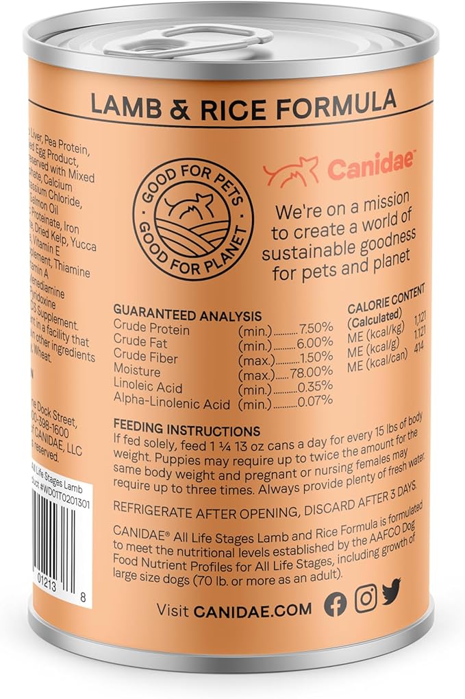 Canidae All Life Stages Premium Wet Dog Food for All Breeds, All Ages, Lamb & Rice Recipe, 13 oz. (Case of 12)