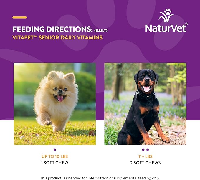 NaturVet VitaPet Senior Daily Vitamins Plus Glucosamine for Dogs, 60 ct Soft Chews, Made in The USA with Globally Source Ingredients