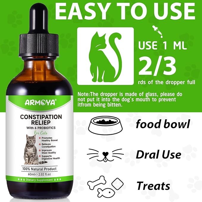 Cat Constipation Relief, Constipation Relief for Cat, Cat Laxative Constipation Relief, 100% Natural Cat Laxative with 6 Probiotics Cat Stool Softener, Promotes Digestive Health - 2 fl oz