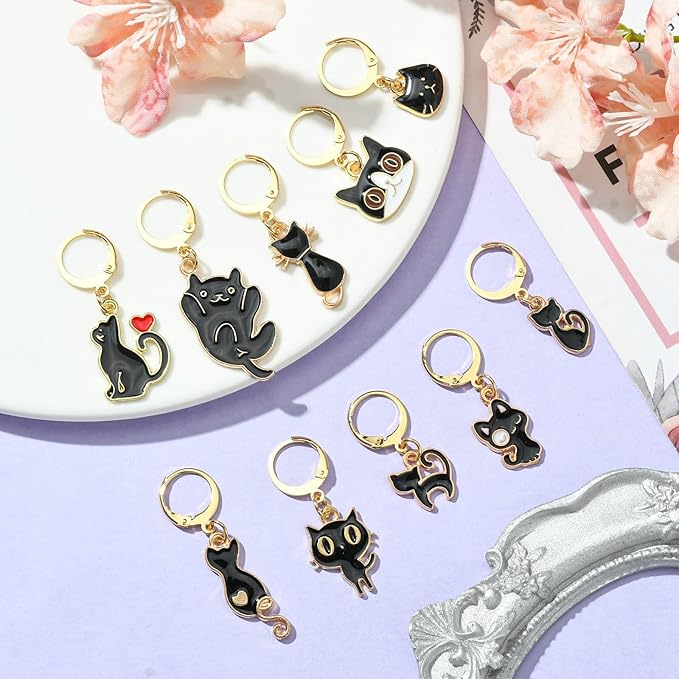 KitBeads 10pcs 10 Styles Enamel Black Cat Stitch Markers Lovely Kitten Charms Cute Pet Animal Stitch Marker Charms for Jewelry Making Bulk