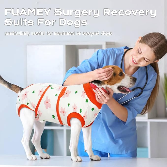 FUAMEY Recovery Suit for Dogs After Surgery,Soft Breathable Dog Bodysuit E-Collar & Cone Alternative Surgical Suit,Male Female Dog Neuter Spay Suits Anti Licking Wounds Onesie Red Flower XL