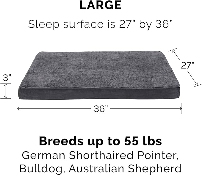 Furhaven Memory Foam Dog Bed for Large/Medium Dogs w/ Removable Washable Cover, For Dogs Up to 55 lbs - Terry & Suede Mattress - Gray, Large