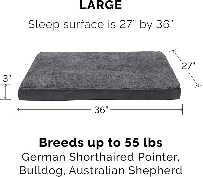 Furhaven Orthopedic Dog Bed for Large/Medium Dogs w/ Removable Washable Cover, For Dogs Up to 55 lbs - Terry & Suede Mattress - Gray, Large
