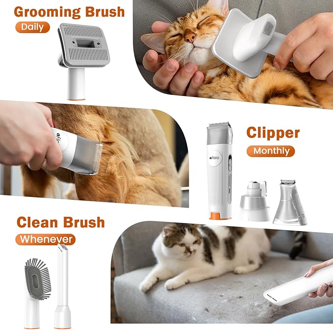 Afloia Dog Grooming Kit, Pet Grooming Vacuum & Dog Clippers Nail Trimmer Grinder & Dog Brush for Shedding with 6 Pet Grooming Tools, Low Noise Dog Hair Remover Pet Grooming Supplies for Dog Cat