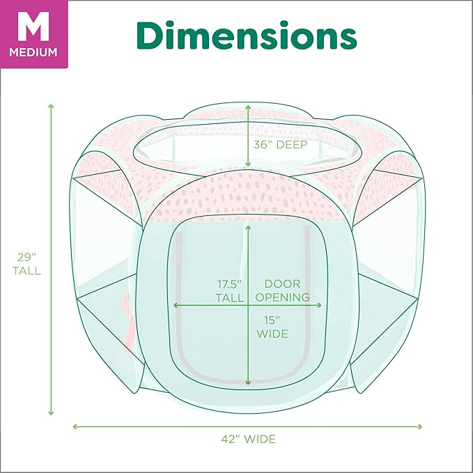 Furhaven Pop Up Playpen Pet Tent Playground - Green & Pink, Medium