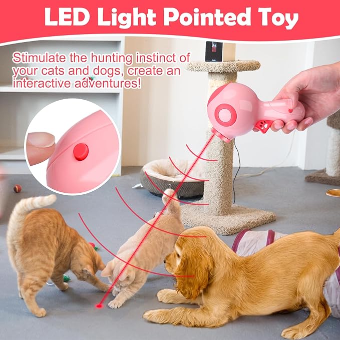 Mity rain Dog Toys Food Launcher, Interactive Dog Treat Toy Dispenser with LED Light, 2 in 1 Dog Ball Thrower Launcher for Cats Dogs Indoor & Outdoor Exercise Training Playing Rosa