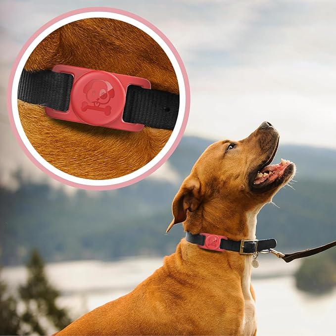 Airtag Dog Collar Holder Waterproof [2 Pack] Silicone Full Body Covered Ultra-Durable Lightweight Case Anti-Lost Protective Apple Air Tag Holder for Pet Dogs & Cats Collars (Black & Red)