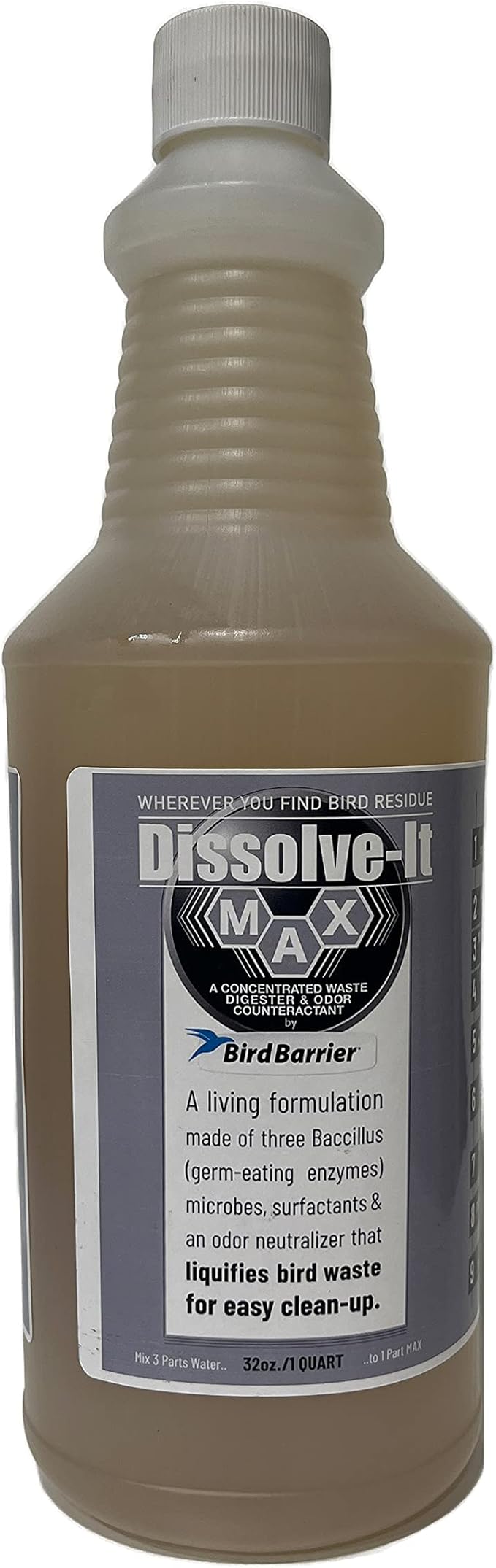 Bird Barrier Dissolve-It Max Enzyme Cleaner - Mix with Water – Bird Dropping Cleaner - Dissolves Waste – Treat Affected Areas Before Installing Bird Control Products - Bird Cage Cleaner - 1 Quart