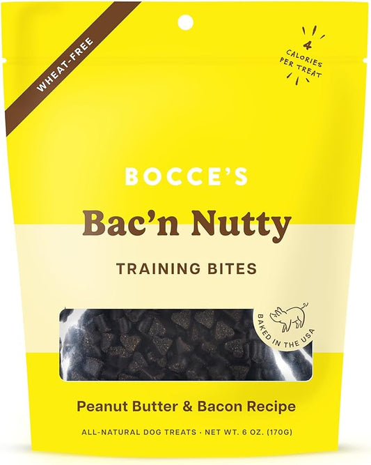 Bocce's Bakery Bac'N Nutty Training Treats for Dogs, Wheat-Free Dog Treats, Made with Real Ingredients, Baked in The USA, All-Natural & Low Calorie Training Bites, PB & Bacon Recipe, 6 oz