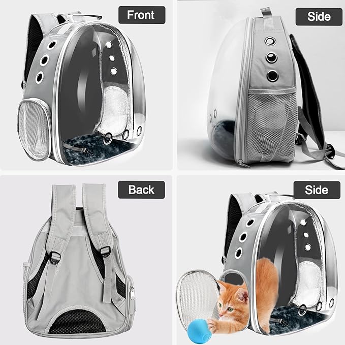Cat Backpack Carrier, Pet Cat Carrier with Ventilated Design for Carrying Puppy Cats, Pet Carrier Back Pack Bag Space Capsule for Traveling/Hiking/Camping/Outdoors (Grey)