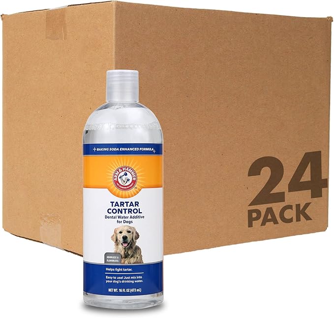 Arm & Hammer for Pets Dental Water Additive for Dogs, Tartar Control | Dog Dental Care Reduces Plaque & Tartar Buildup Without Brushing | 16 Ounces - 24 Pack, Odorless and Flavorless