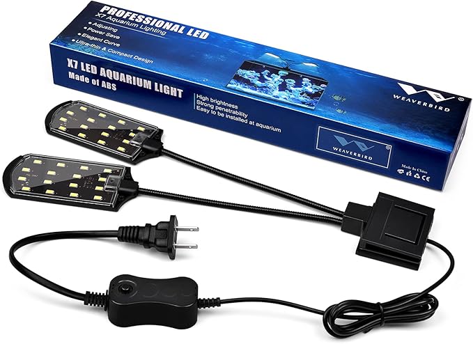 WEAVERBIRD Double Head Aquarium Fish Tank Light 15W 32 LED Aquarium Planted Clip Lamp 1600LM White LED Lighting for 8-15 Inch Fish Tank