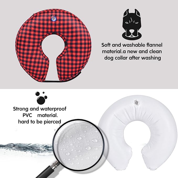 Katoggy Inflatable Dog Cone Collar for Dogs After Surgery, Soft Adjustable Blow up Donut Dog E-Collar for Small Medium Large Dog and Cats