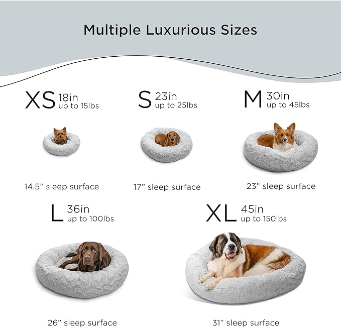 Best Friends by Sheri The Original Calming Donut Cat and Dog Bed in Lux Fur Gray, Extra Small 18"