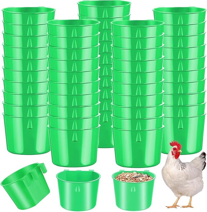 60 Pieces Cage Cups Birds Hanging Feeders Seed Bowl 8 oz Plastic Chicken Feeder Water Bowl Hanging Chicken Waterer Chicken Feeding Watering Dish Coop Cups for Gamefowl Parrot Parakeet Poultry (Green)