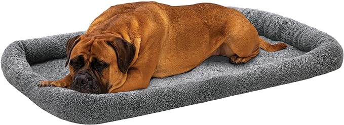 Furhaven Dog Bed for Large Dogs, 100% Washable, Sized to Fit Crates - Sherpa Fleece Bolster Crate Pad - Gray, Jumbo/XXL