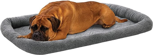 Furhaven Dog Bed for Large Dogs, 100% Washable, Sized to Fit Crates - Sherpa Fleece Bolster Crate Pad - Gray, Jumbo/XXL