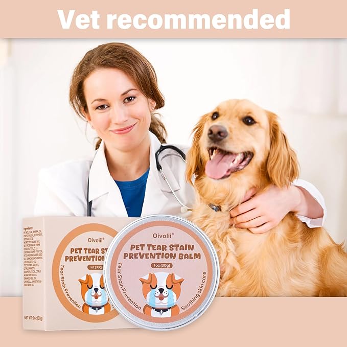 Pet Tear Stain Remover Balm with Pro Powder Brush,Eye Care for Dogs and Cats, Natural Safe Repel Tears,Gently Cleanses Effective & Non-Irritating,1 oz